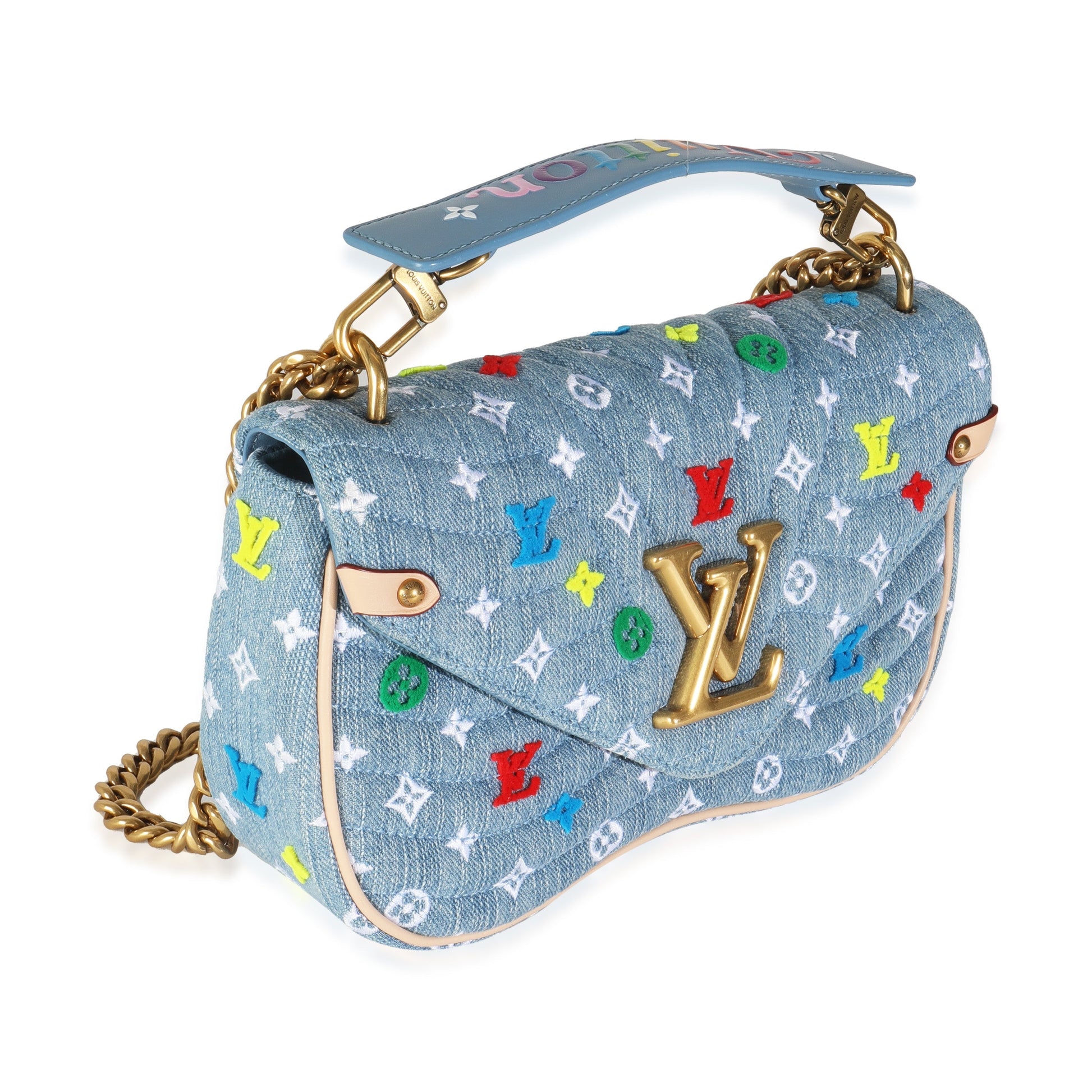 Louis Vuitton Embroidered New Wave MM Monogram Denim Blue Handbag