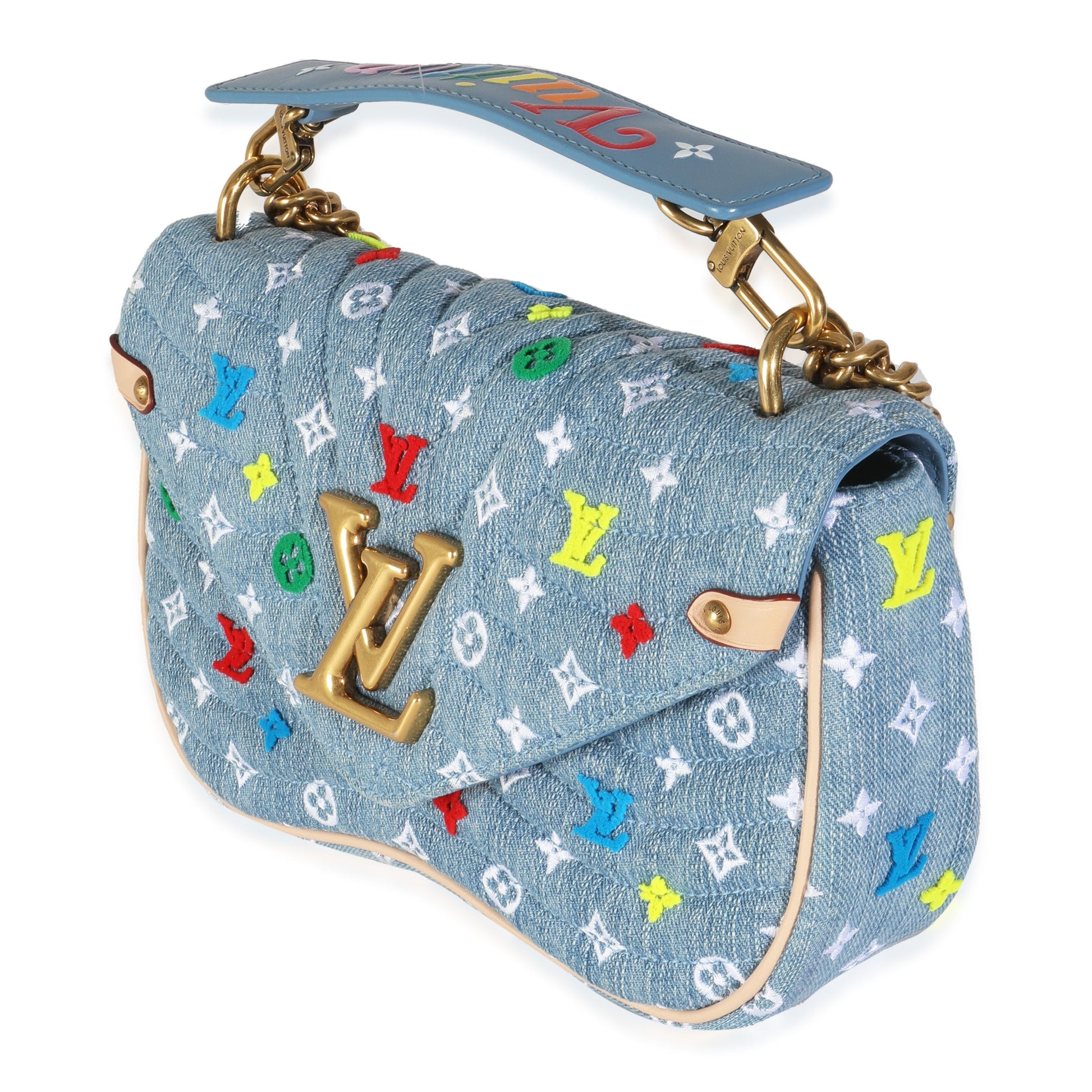 Louis Vuitton Embroidered New Wave MM Monogram Denim Blue Handbag