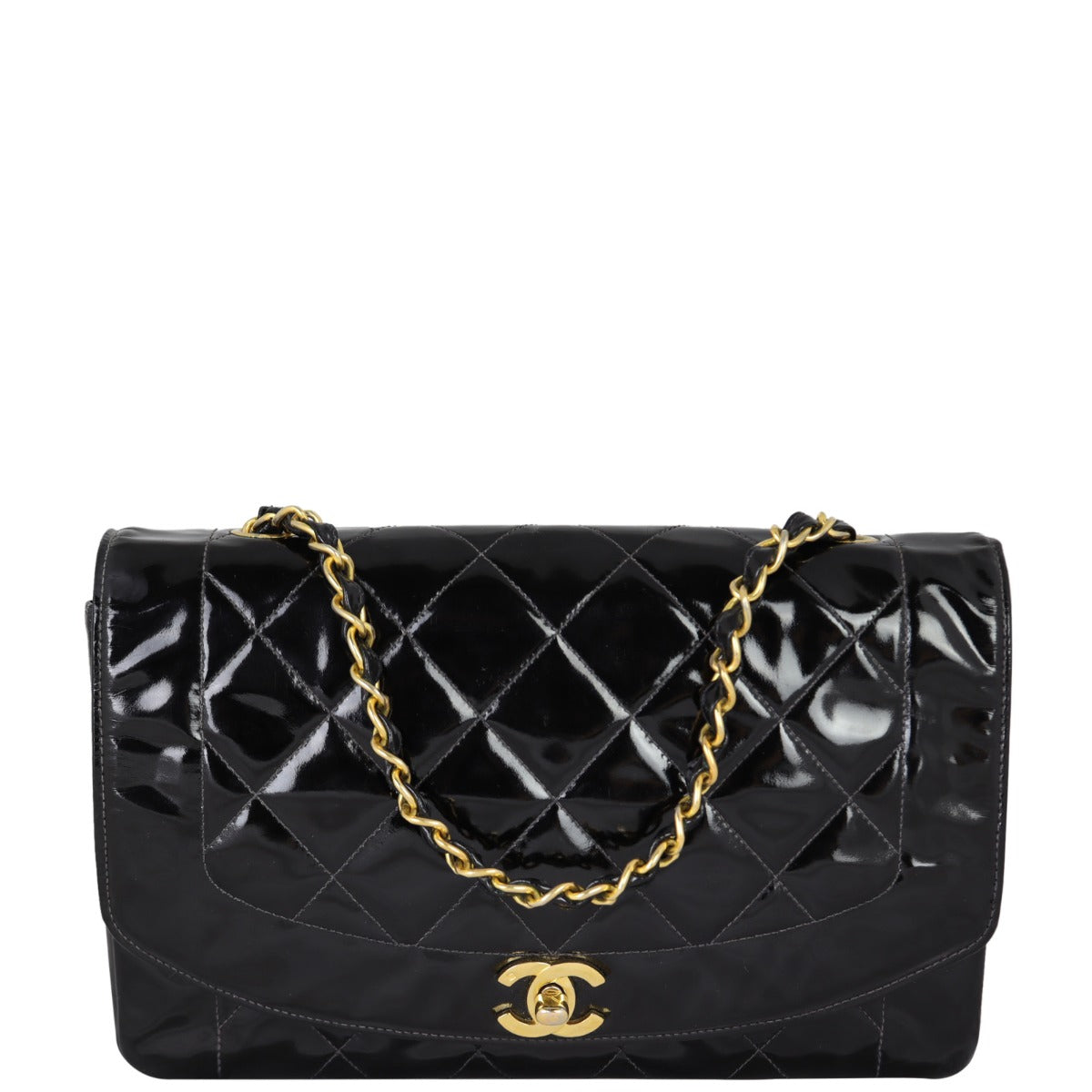Chanel Diana Patent Bag Hardware Quilted Gold Handbag