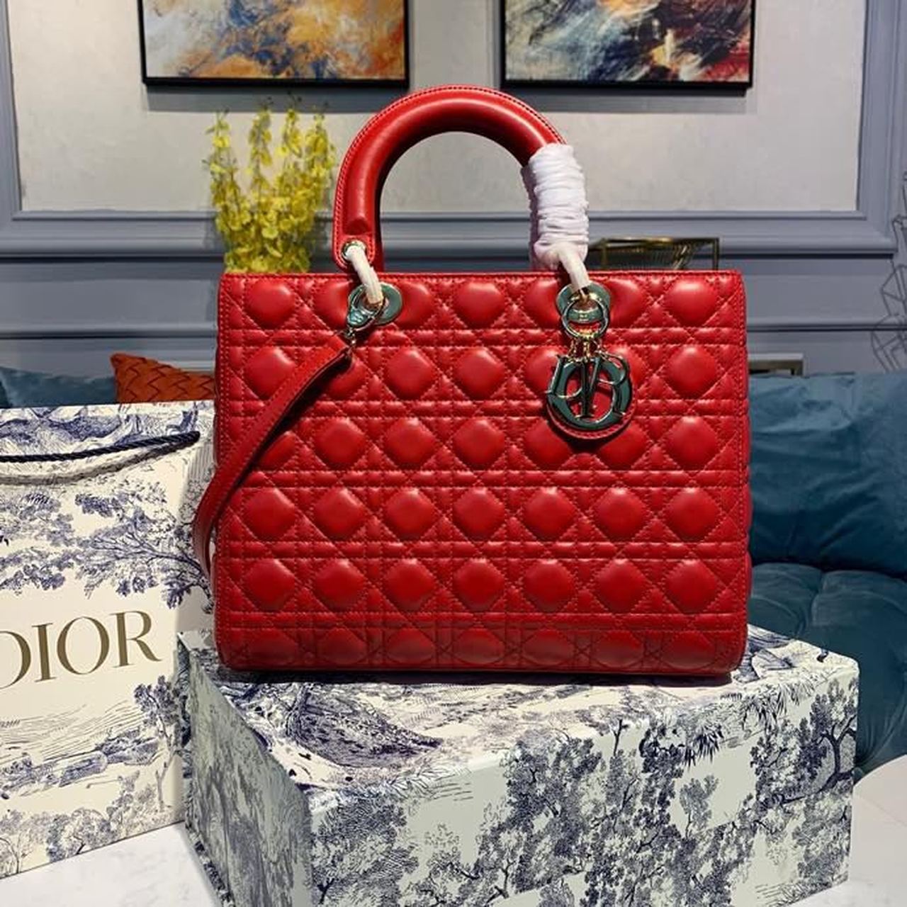 Lady Toned Hardware Cherry Cannage Red Gold Large Travel Bag
