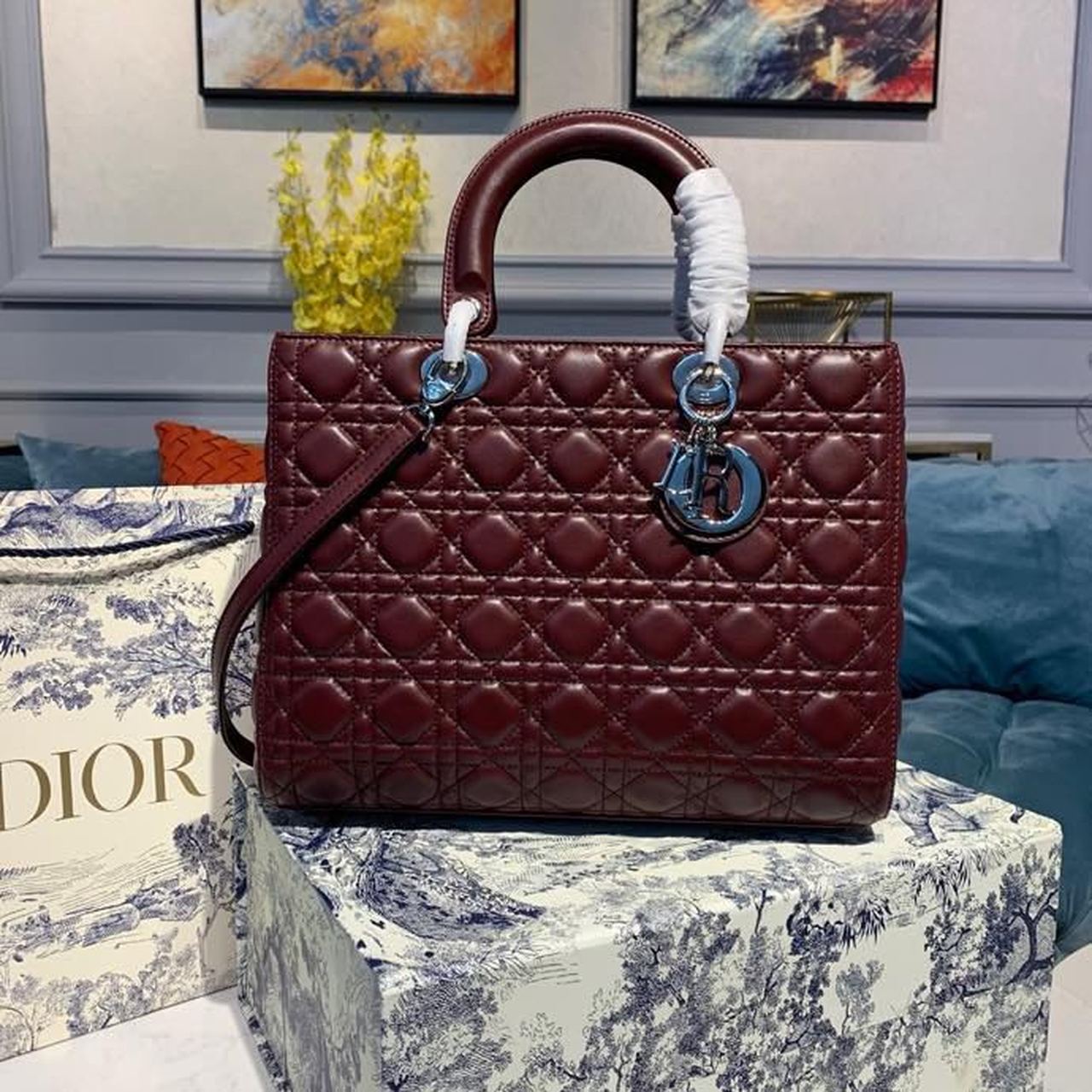 Lady SiTop Qualityer Hardware Burgundy Cannage Large Handbag