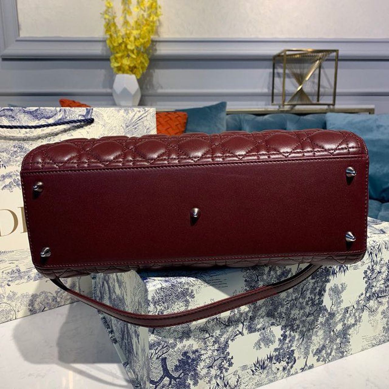 Lady SiTop Qualityer Hardware Burgundy Cannage Large Handbag