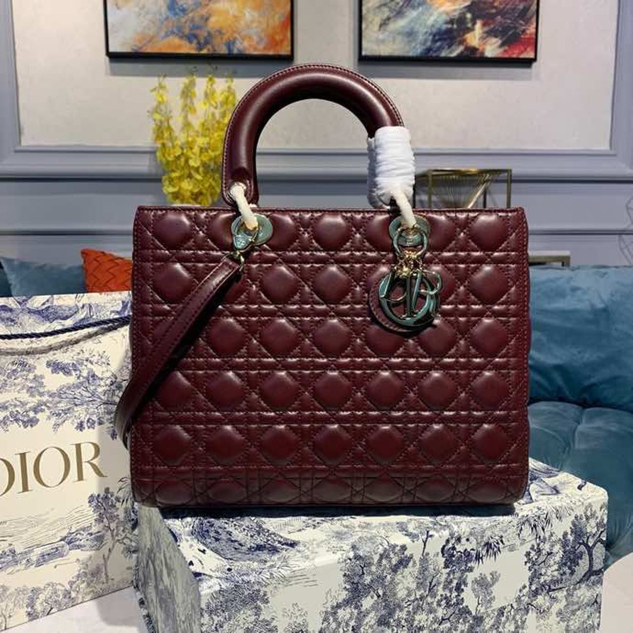 Lady Toned Hardware Burgundy Cannage Gold Large Travel Bag