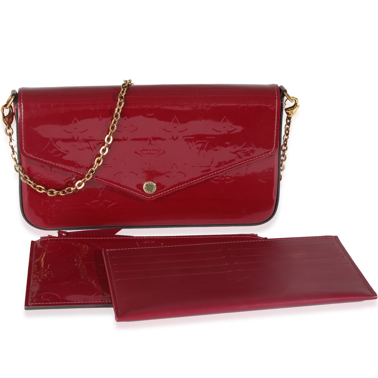 Louis Vuitton Magenta Vernis Felicie Pochette Monogram Clutch Bag