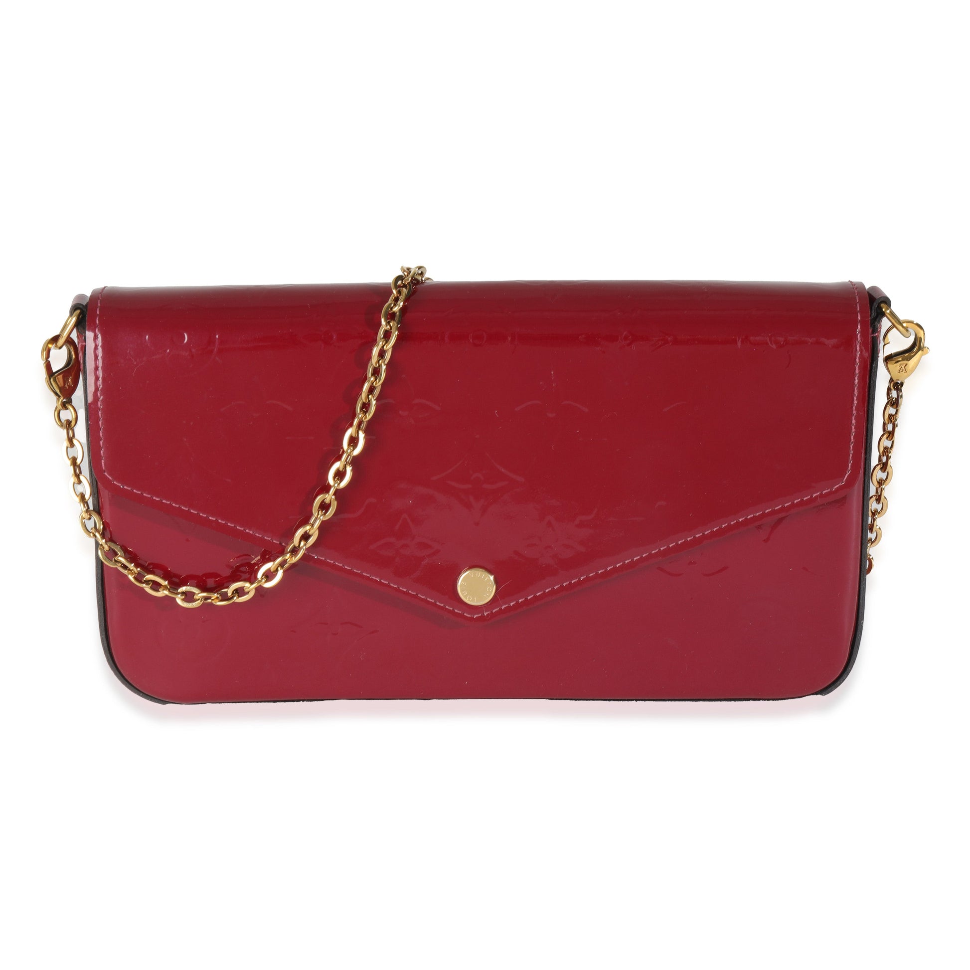 Louis Vuitton Magenta Vernis Felicie Pochette Monogram Clutch Bag