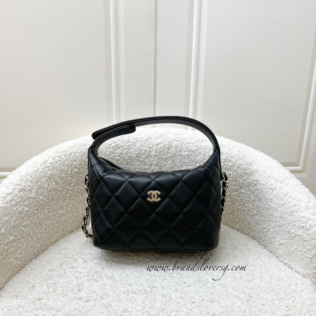 Chanel Classic Quilted Hobo Clutch on Chain in Black Caviar and Lghw ( )
