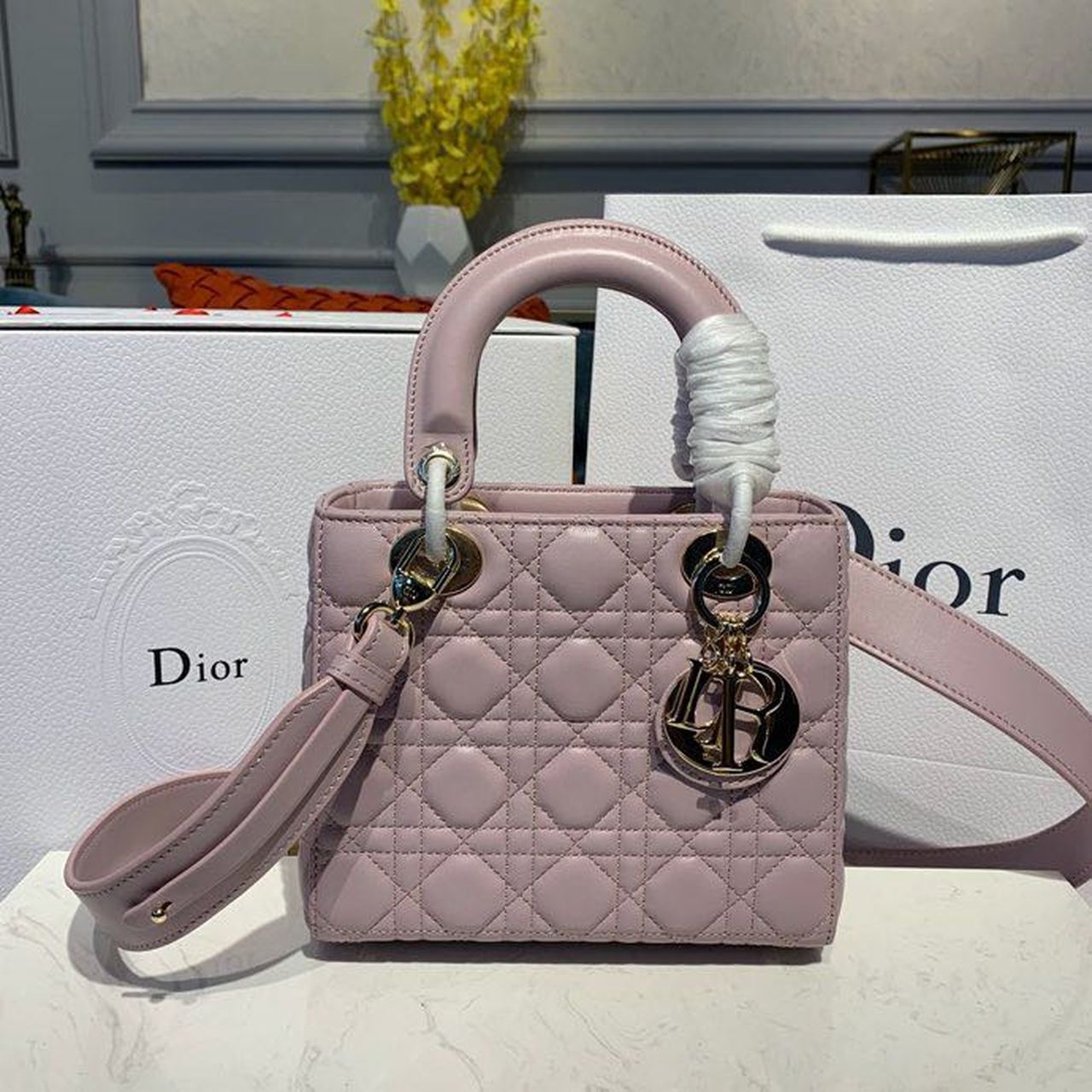 Lady Toned Hardware Lotus Pearlescent Gold Small Handbag
