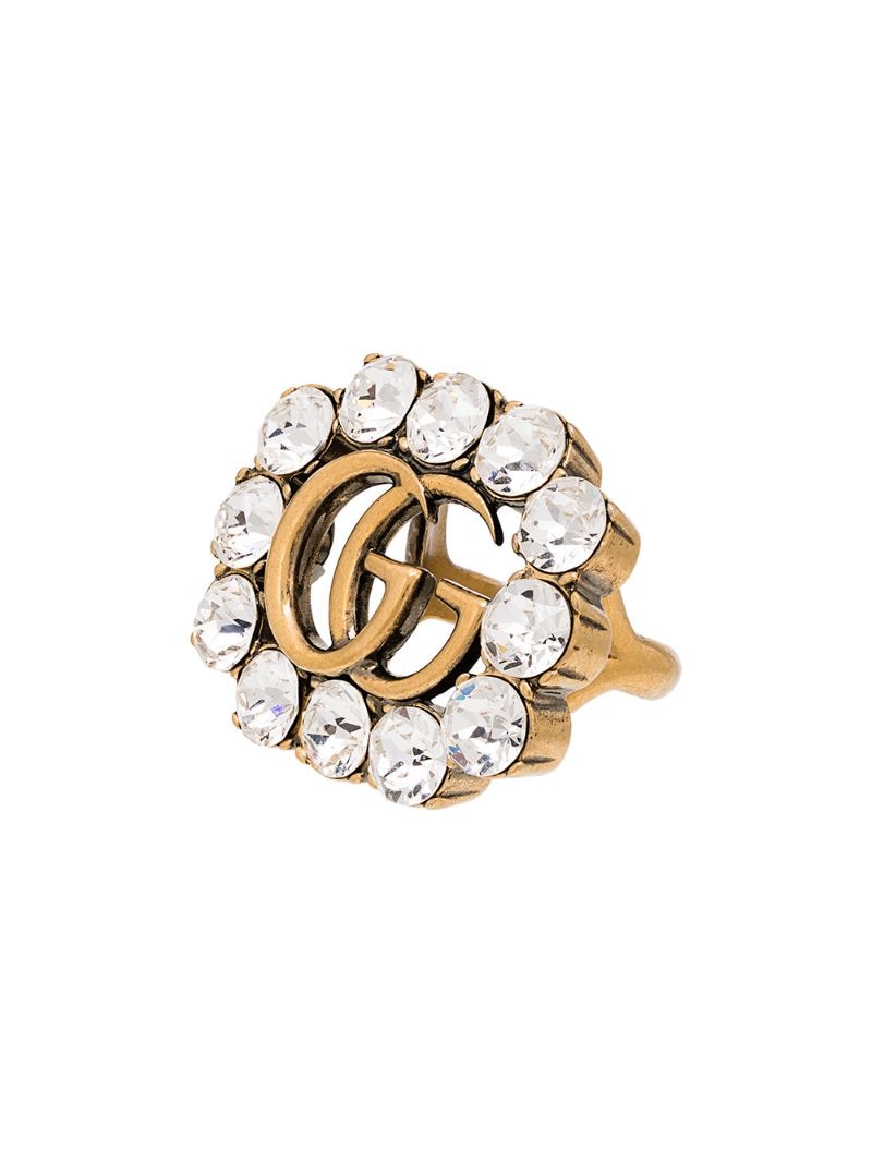 Gucci - Double G embellished ring - women - Crystal/Brass - 56 - 8066