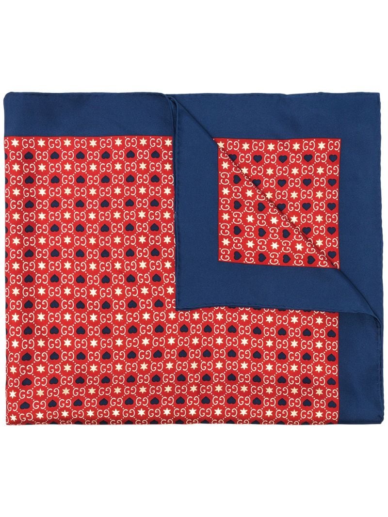 Gucci - hearts and stars-print monogram asilk scarf - women - Silk - One Size - Red
