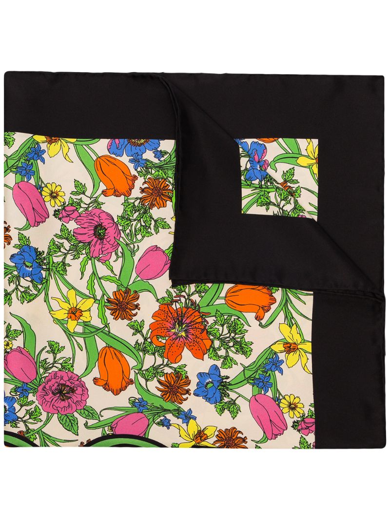 Gucci - Pop floral-print silk scarf - women - Silk - One Size - Black