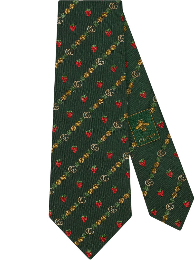 Gucci - Double G pineapple strawberry tie - men - Silk - One Size - Green