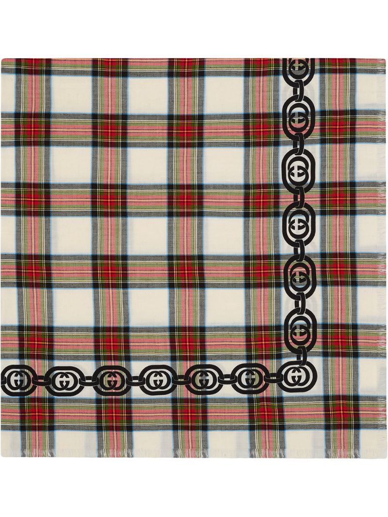 Gucci - Interlocking G panel checked scarf - men - Wool - One Size - White