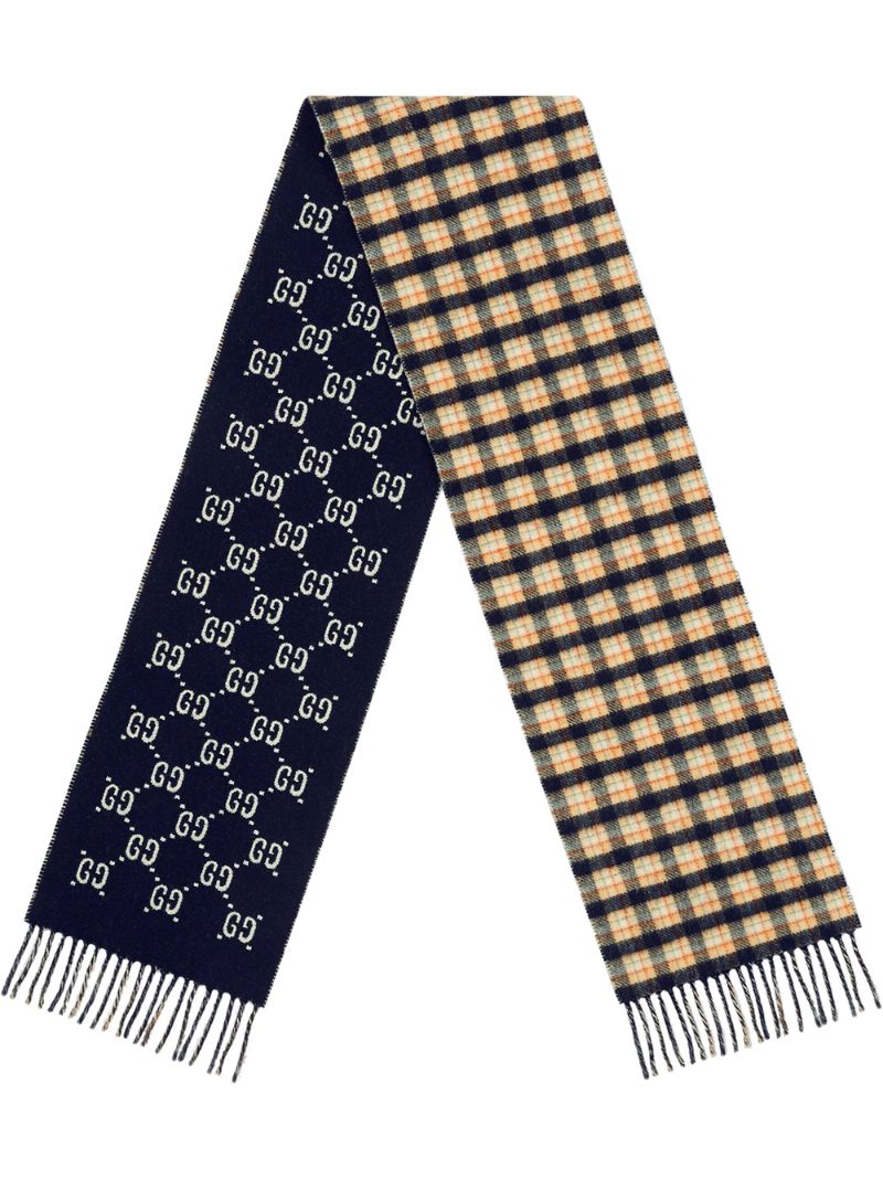 Gucci - check print logo scarf - men - Wool - One Size - Blue