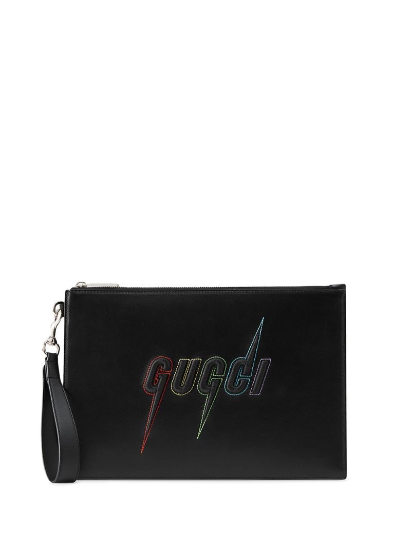 Gucci - Gucci Blade logo pouch - men - Silk/Linen/Flax/Leather/metal - One Size - Black