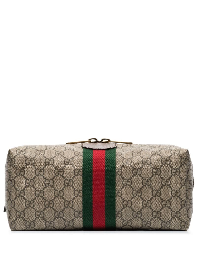 Gucci - Ophidia GG Supreme leather-trimmed logo-print canvas wash bag - men - Leather - One Size - Brown