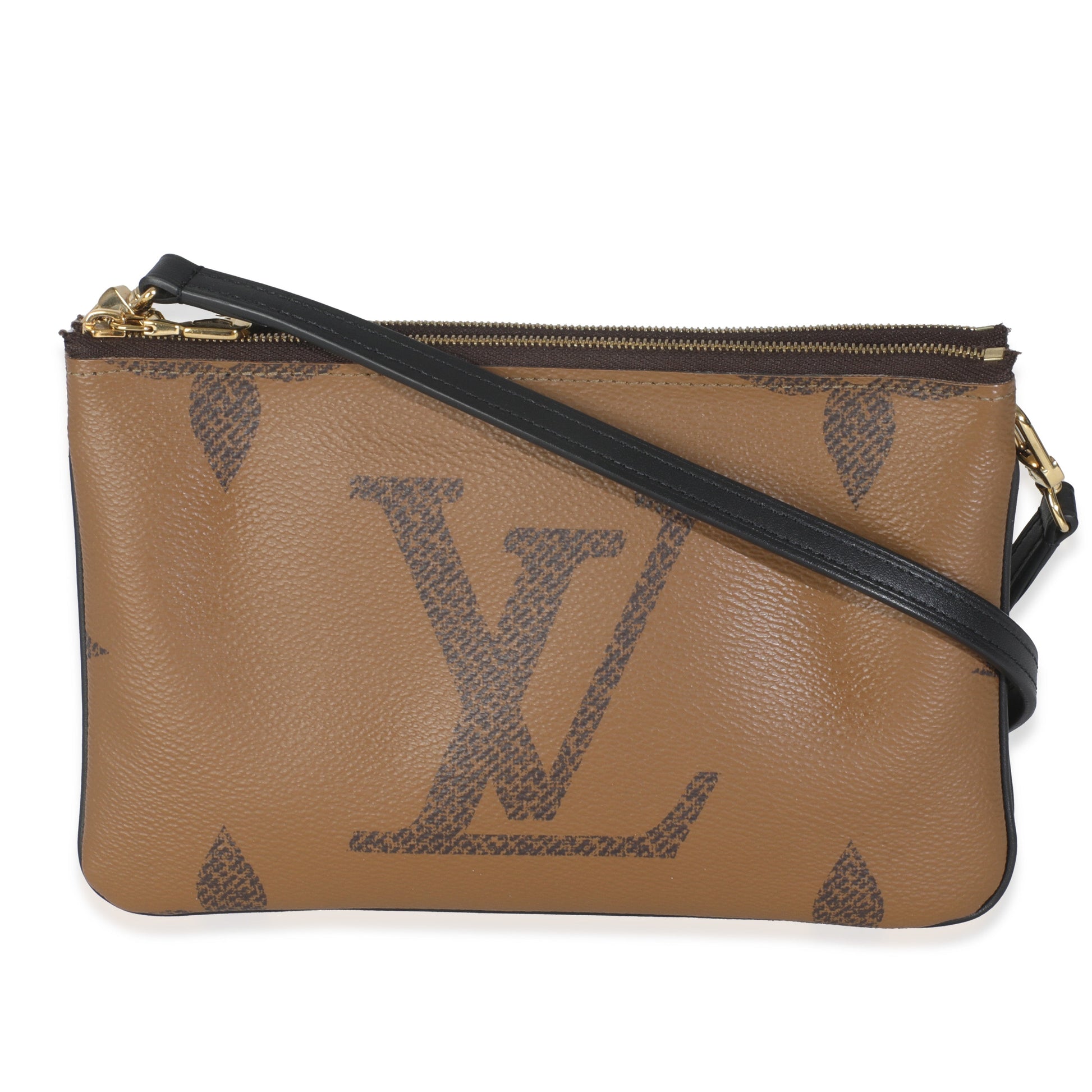 Louis Vuitton Reverse Double Zip Pochette Monogram Canvas Clutch Bag