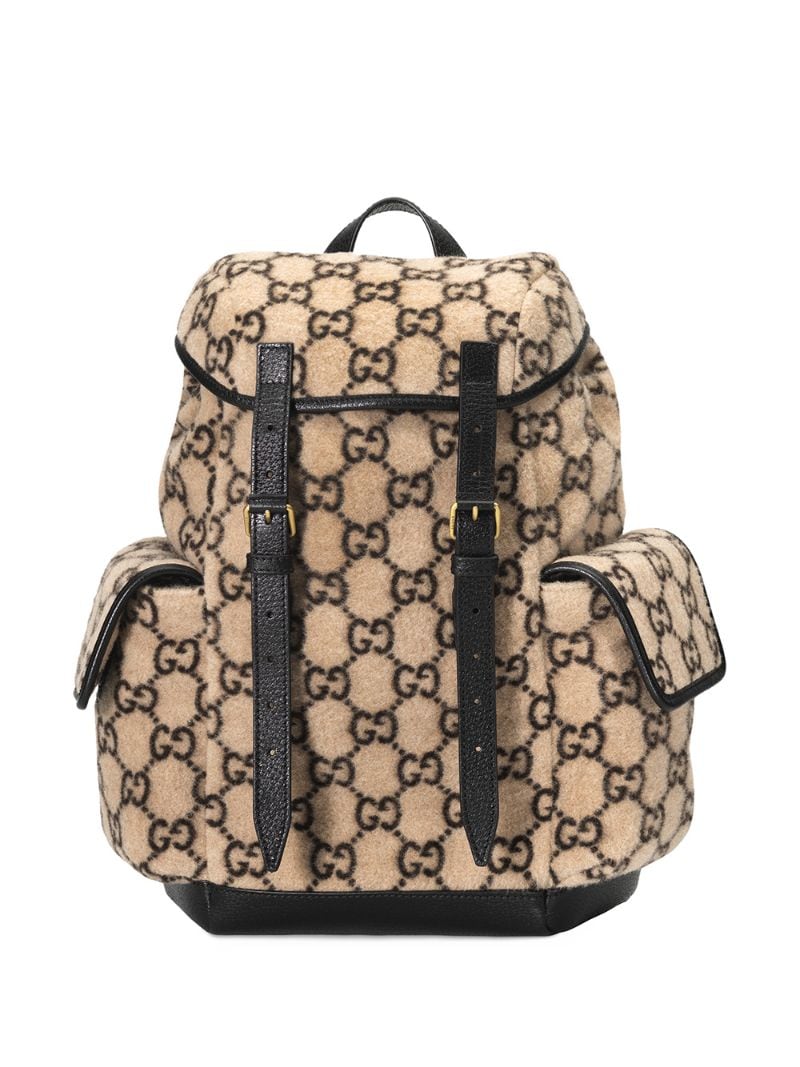 Gucci - monogram print backpack - men - Linen/Flax/Leather/Wool/metal - One Size - NEUTRALS