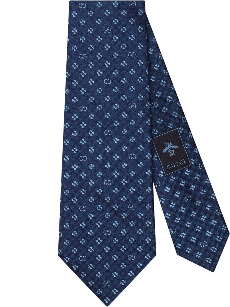 Gucci - shamrock detail tie - men - Silk - One Size - Blue