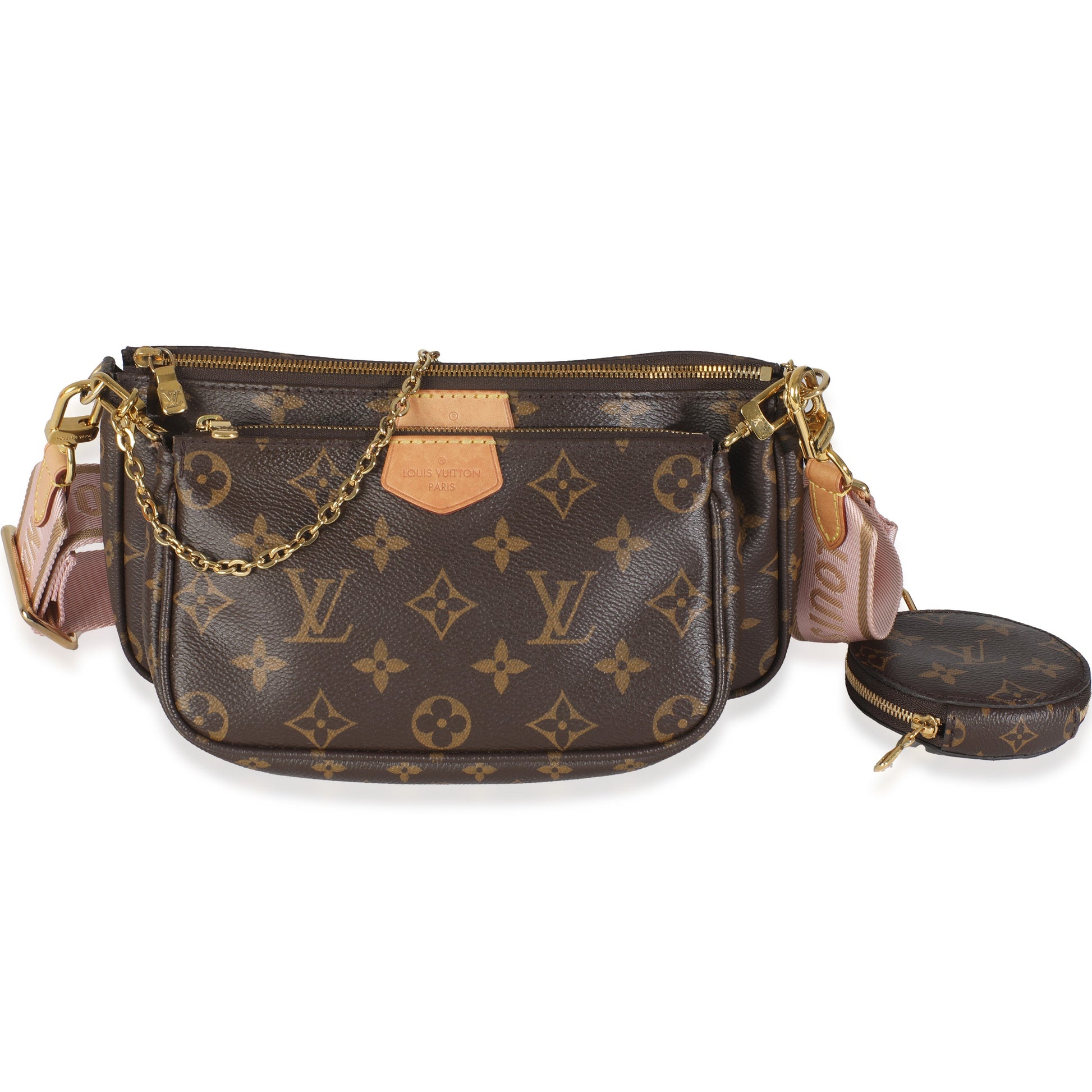 Louis Vuitton Rose Ballerine Multi Pochette Accessories Monogram Canvas Clutch Bag