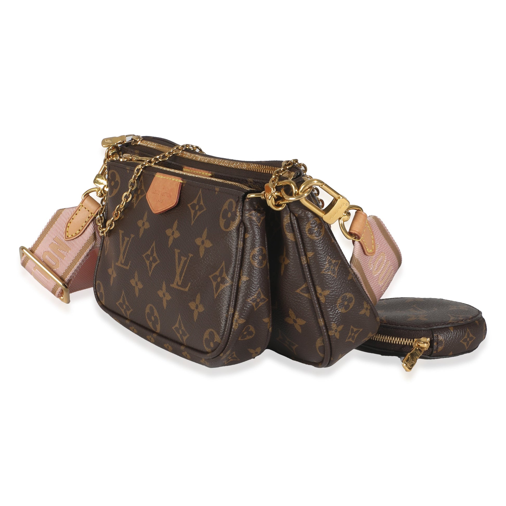 Louis Vuitton Rose Ballerine Multi Pochette Accessories Monogram Canvas Clutch Bag