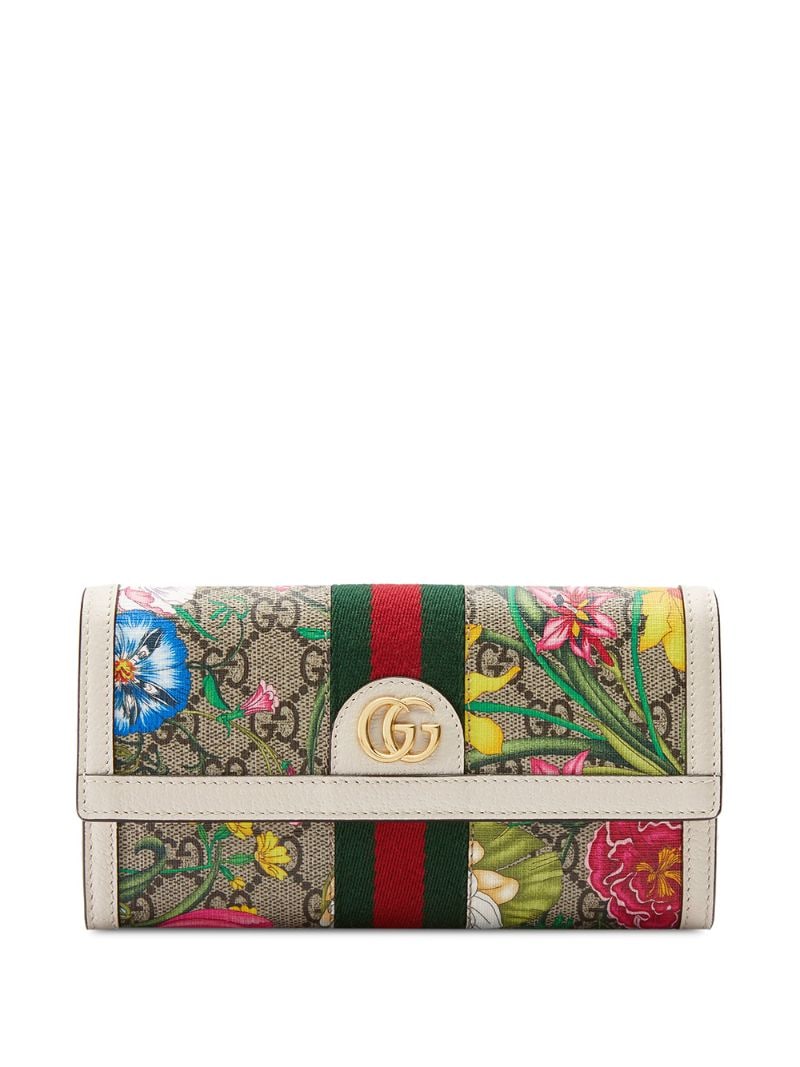 Gucci - flora print wallet - women - Leather/Nylon/metal - One Size - NEUTRALS