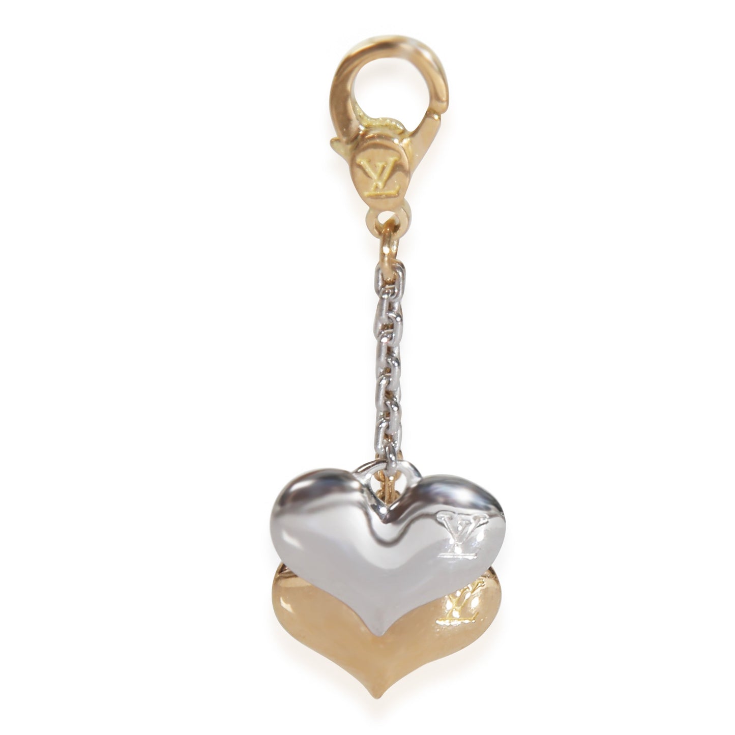 Louis Vuitton & Yellow GoldDouble Heart Charm White Handbag
