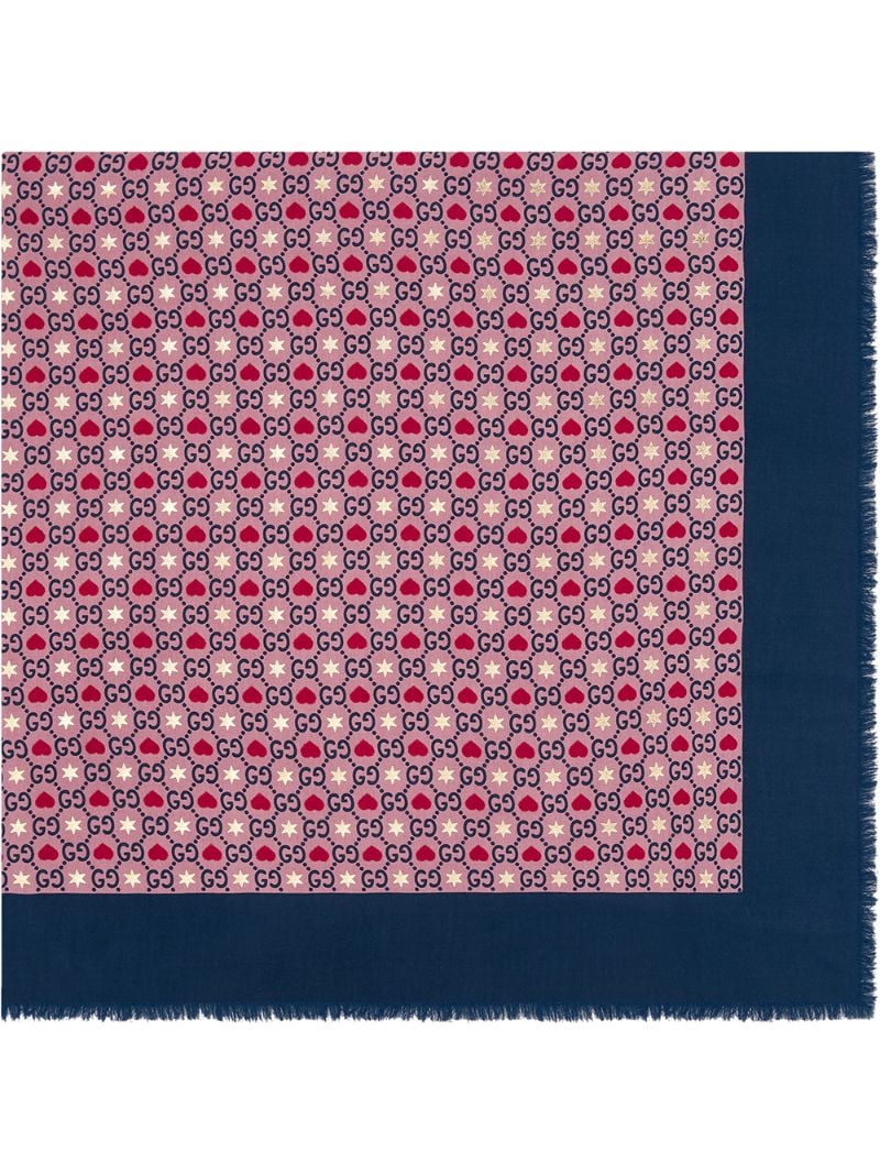 Gucci - star and heart-print GG scarf - women - Silk/Modal - One Size - Red