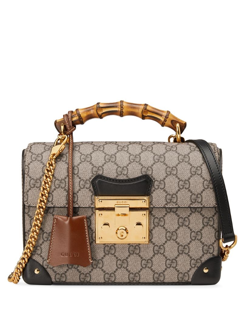 Gucci - Padlock GG small bamboo shoulder bag - women - Bamboo/Leather/Canvas/Microfibre - One Size - NEUTRALS