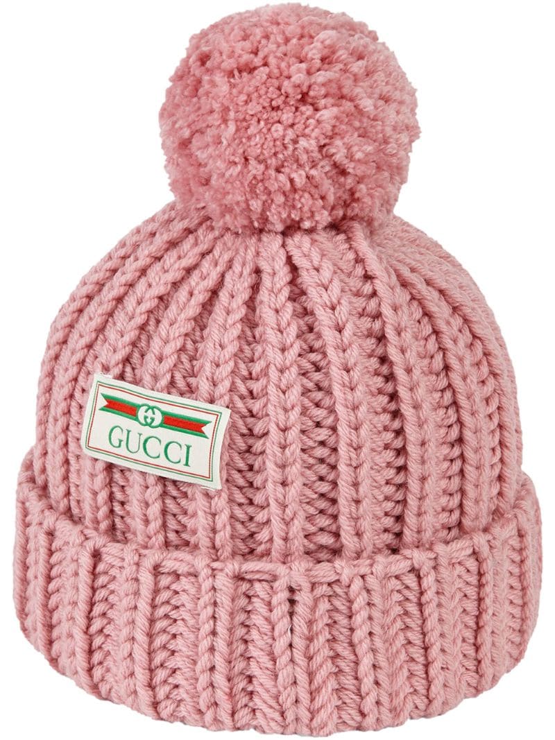 Gucci - logo patch knit beanie - women - Wool - M - PINK