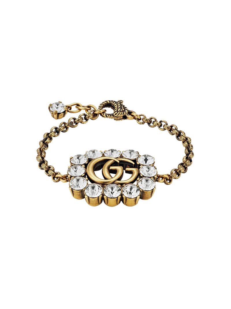 Gucci - embellished Double G bracelet - women - Crystal/Gold Plated Metal - One Size - GOLD
