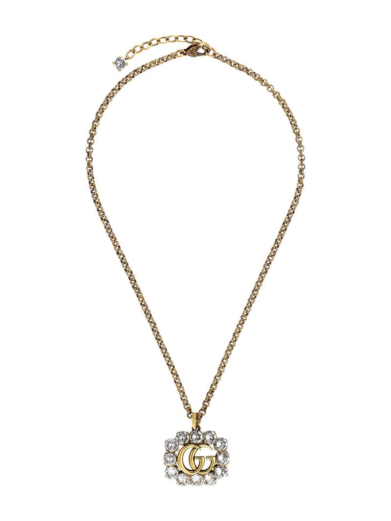 Gucci - embellished Double G necklace - women - Crystal/Gold Plated Metal - One Size - GOLD