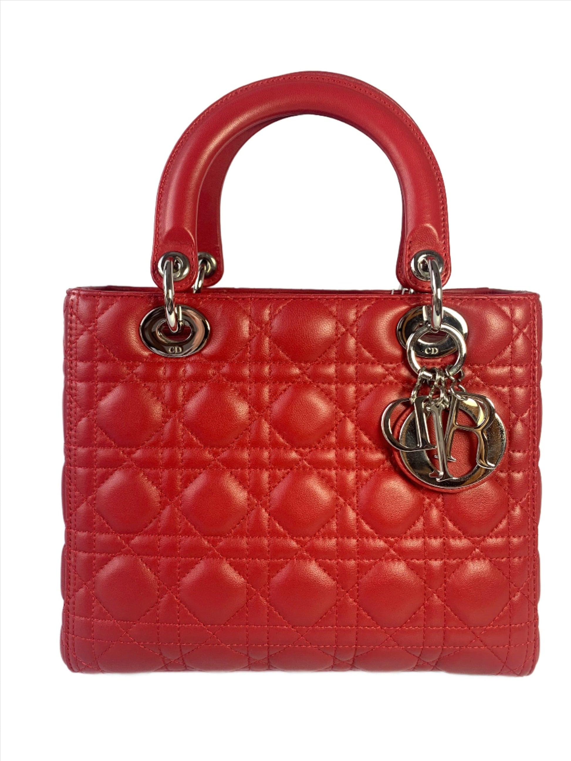Dior Lady Bag Lambskin Cannage Leather Red Travel Bag