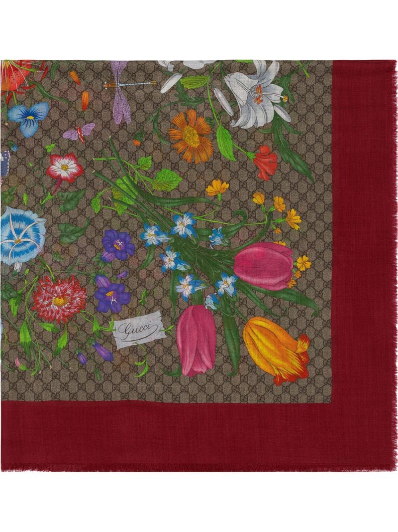 Gucci - Flora print scarf - women - Silk/Modal - One Size - Brown