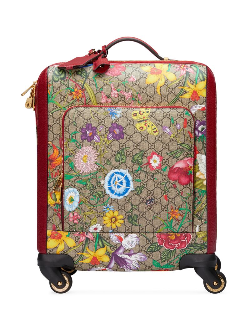 Gucci - GG Flora print trolley - unisex - Cotton/Leather/Canvas - One Size - NEUTRALS
