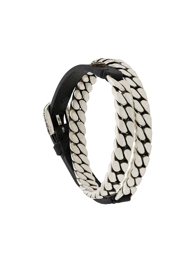 Gucci - chain wrap bracelet - women - Leather/Sterling Silver Plated Brass - S, M - Black