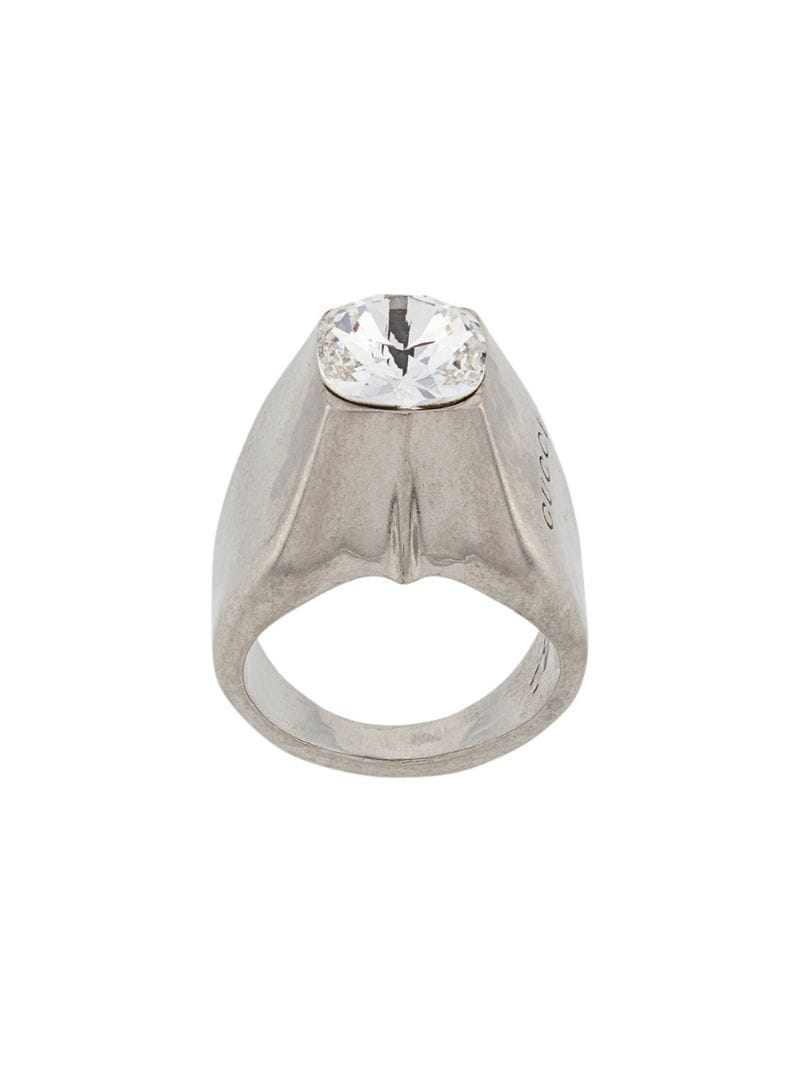 Gucci - crystal stud ring - women - Brass/glass - 52, 54, 56, 59 - SILVER