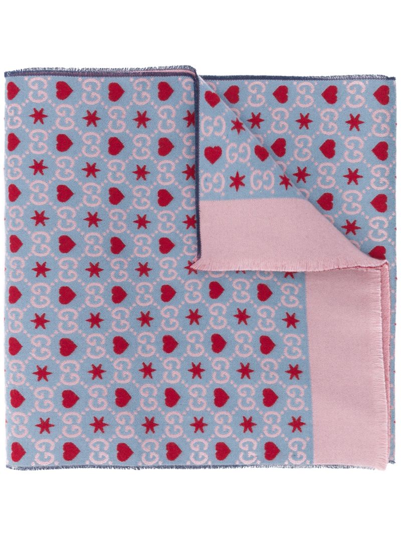 Gucci - GG hearts scarf - women - Cotton/Wool - One Size - Blue