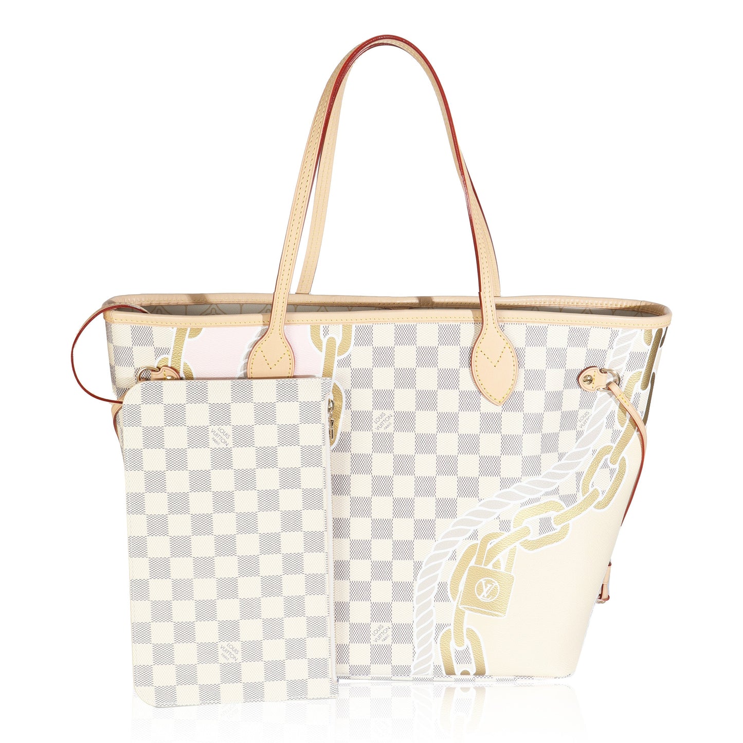 Louis Vuitton Damier Azur Nautical Neverfull MM Canvas Gold Tote Bag