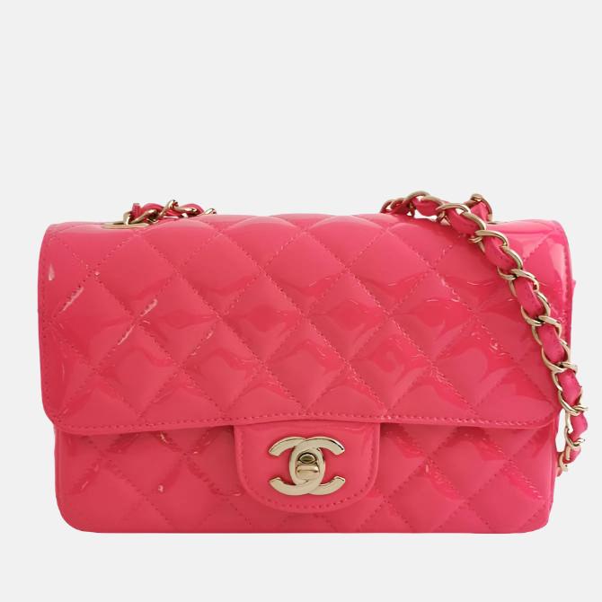 Chanel Classic Flap Rectangular Patent -tone Hardware Pink Gold Silver Leather Mini Bag
