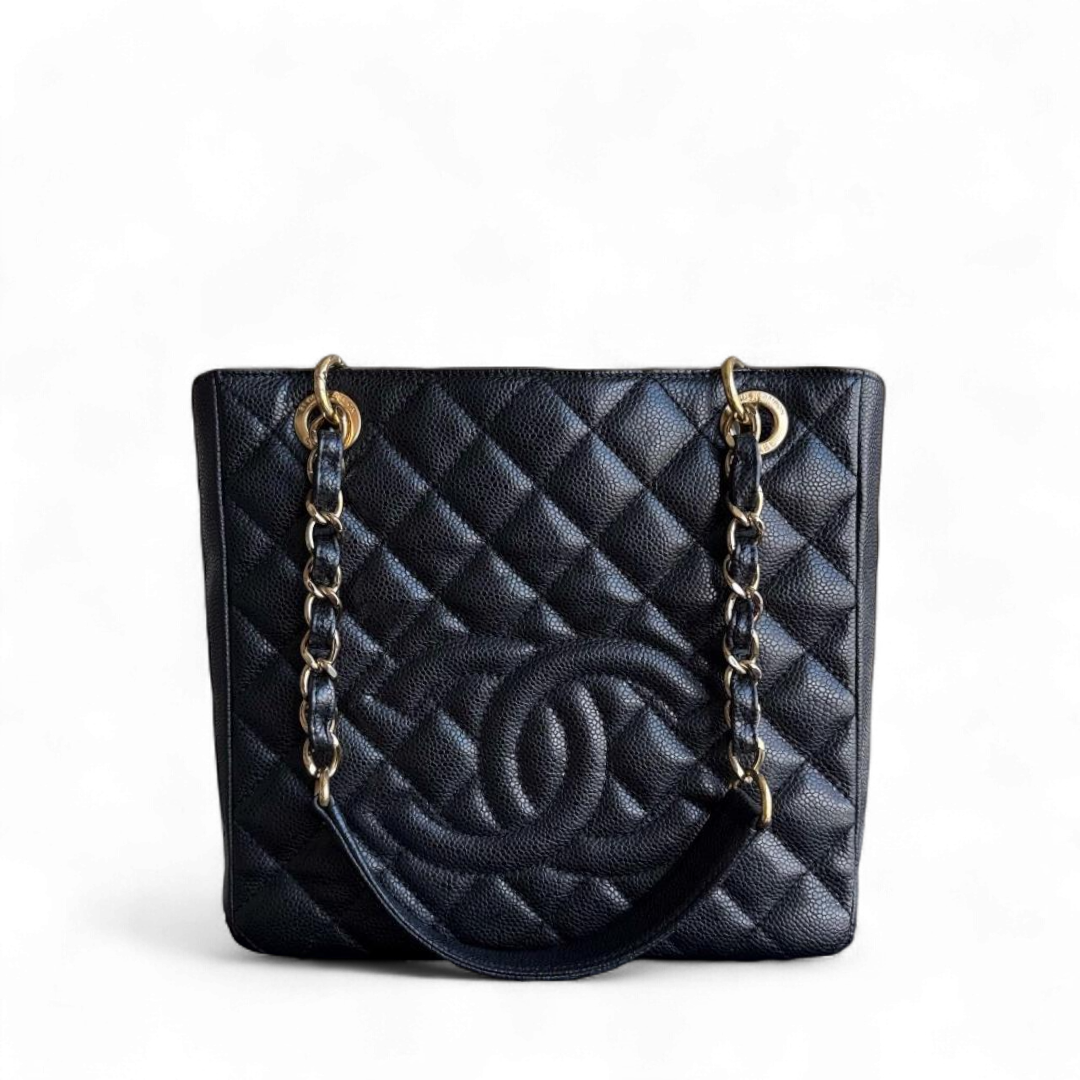 Chanel PST Petite Shopping Tote - Caviar Grained Quilted Black Tote Bag 14 4