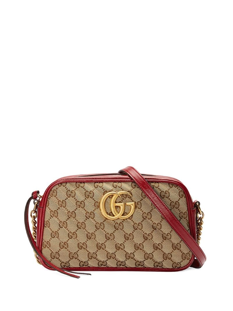 Gucci - small GG Marmont crossbody bag - women - Leather/Canvas/Gold Plated Metal/Microfibre - One Size - NEUTRALS