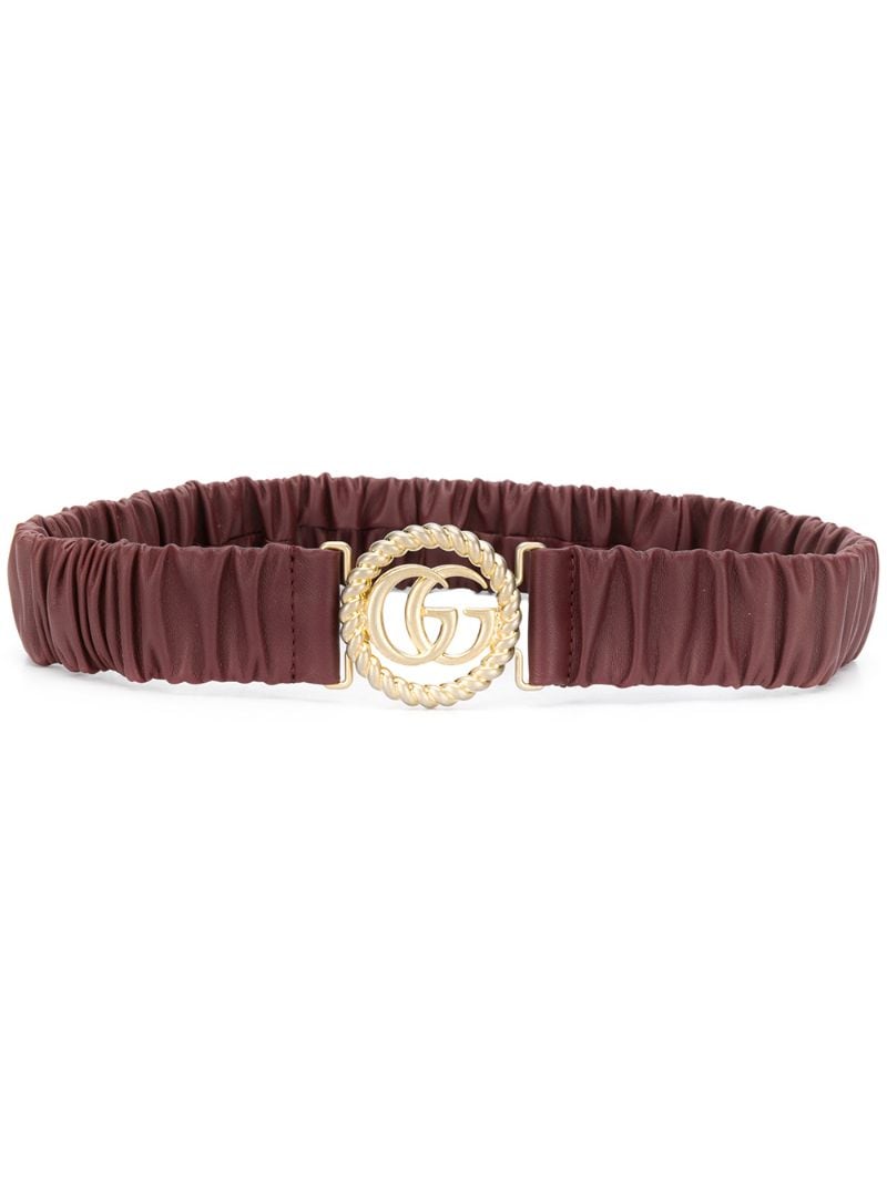 Gucci - logo buckle elasticated belt - women - Leather - 75 - Brown