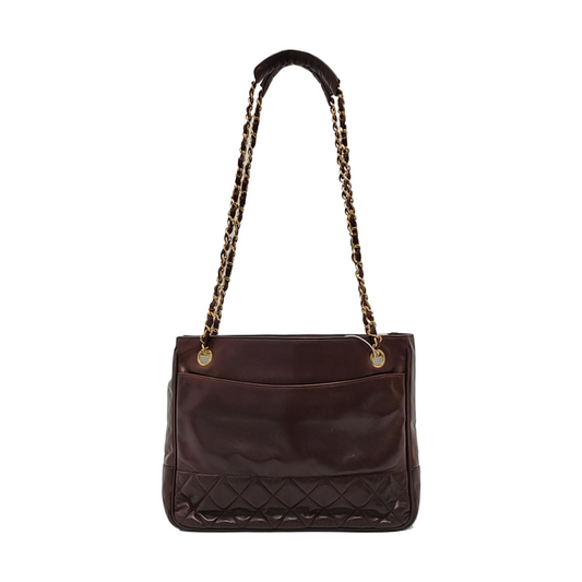 Chanel CC Logo Calfskin Double -88 Brown Gold Leather Tote Bag
