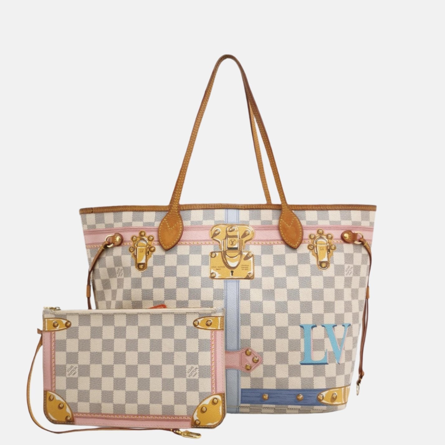 Louis Vuitton Azur Summer Trunks Neverfull MM Damier White Tote Bag