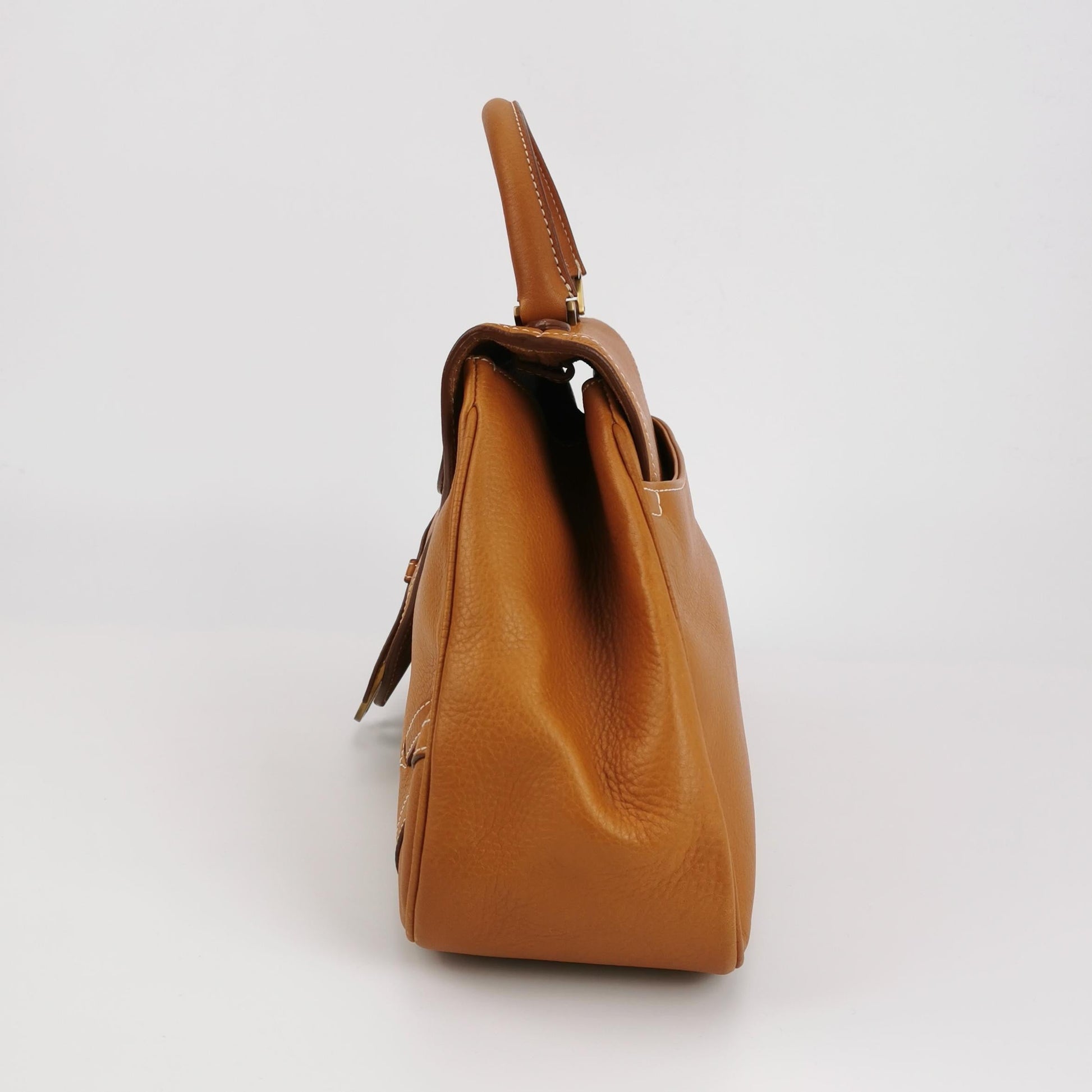 Dior Top Handle Saddle Bag Cognac Calfskin Leather Brown Travel Bag