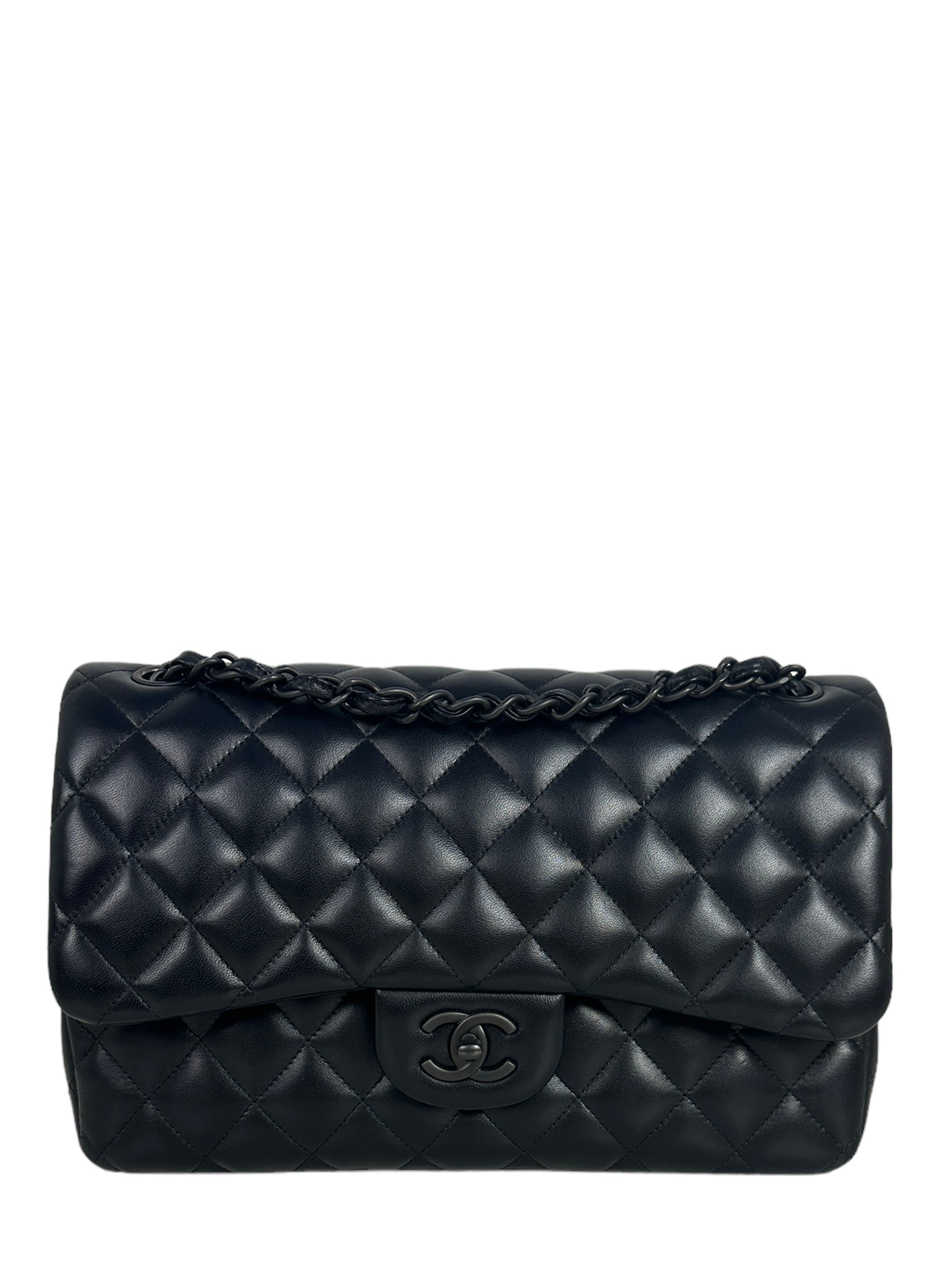 Chanel So Black Lambskin Leather Quilted Classic Double Flap Jumbo Women Shoes