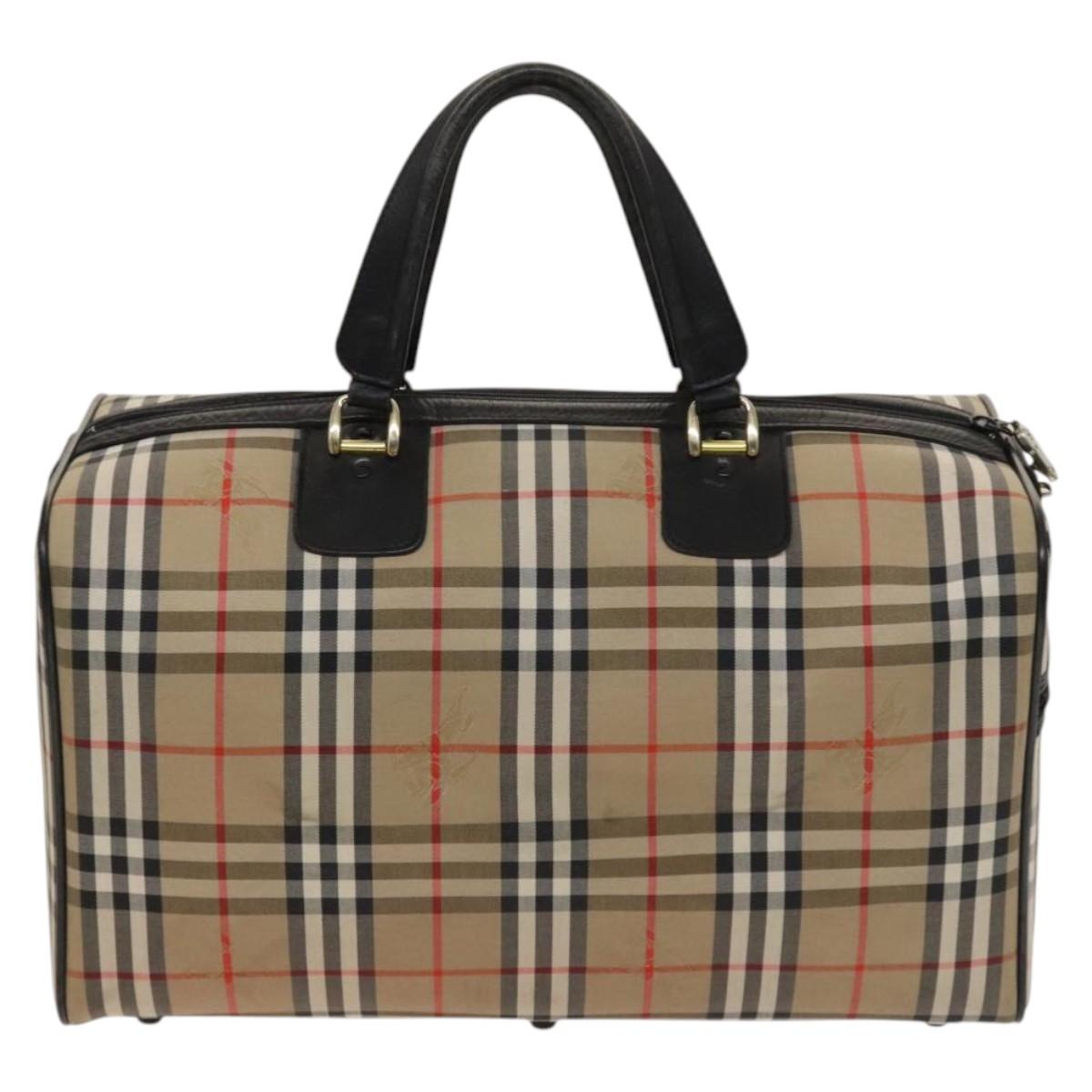 Burberry Nova Check Travel Bag Leather Canvas Beige