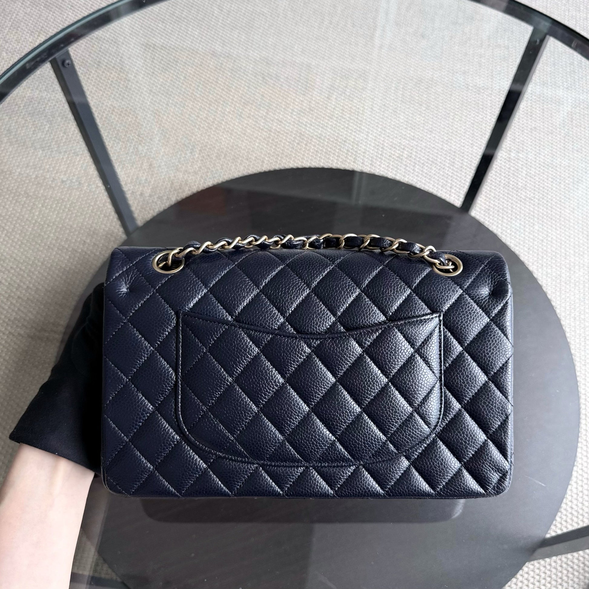 Chanel Classic Flap Medium - Caviar 25CM Quilted Grained Calfskin Dark Navy Midnight Blue Gold Hardware Series 21