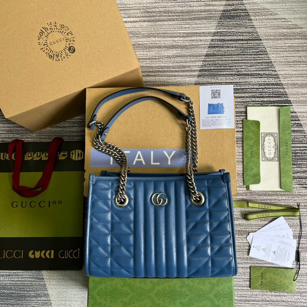 gg Marmont , ’s 13in Matelasse Blue Medium Tote Bag