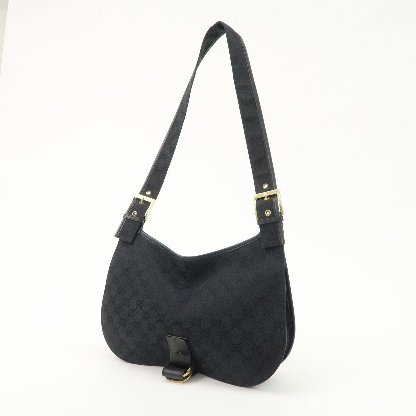GUCCI GG Canvas Leather Shoulder Bag Hand Bag Black 90665